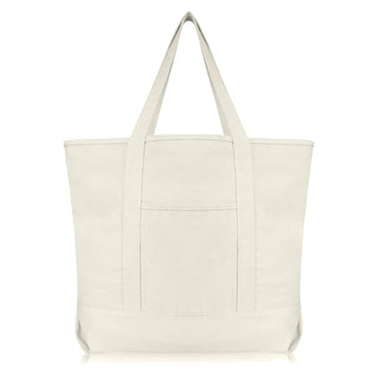 22" Heavy Duty Cotton Canvas Tote Bag (Zippered) - color: Natural