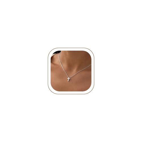 Cross Necklace for Women - Dainty 14K Gold Silver Plated Cross Necklace Choker Jewelry Cute Simple Small Trendy Non Tarnish Waterproof Faith Religious Jewelry Gift for Teenage - style: 12-Tiny Cross-Silver