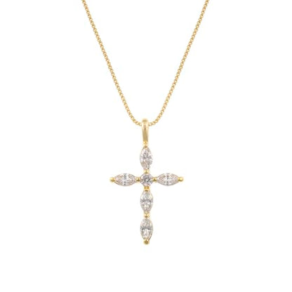Gold Cross Necklace for Women, 14K Gold Plated - style: 6 prism-cut zircons