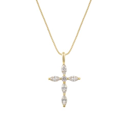 Gold Cross Necklace for Women, 14K Gold Plated - style: 6 prism-cut zircons