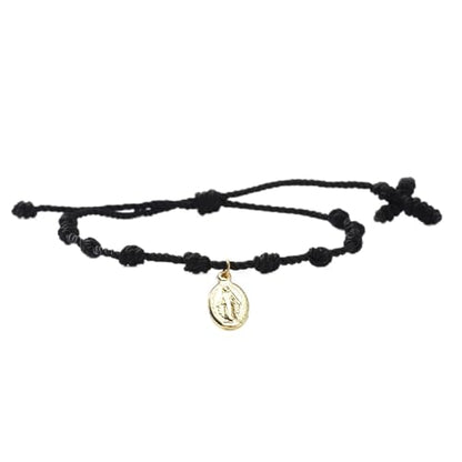 10 Knots Lucky Protection Rope Cross Bracelet For Women Men, Handmade Good Jesus Pendant Charm Amulet Adjustable Christian Pulsera Decenario String Jewelry, Daily Friendship Gift - color: Jesus Black