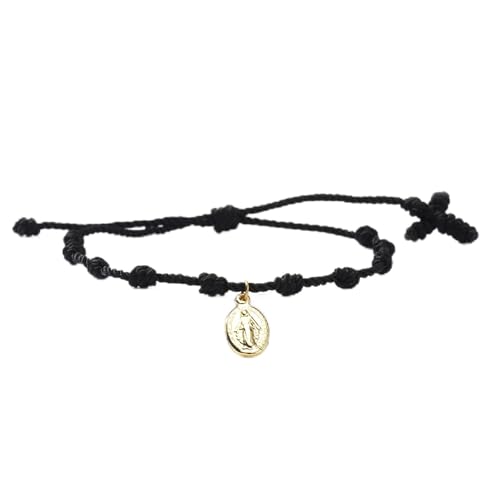 10 Knots Lucky Protection Rope Cross Bracelet For Women Men, Handmade Good Jesus Pendant Charm Amulet Adjustable Christian Pulsera Decenario String Jewelry, Daily Friendship Gift - color: Jesus Black
