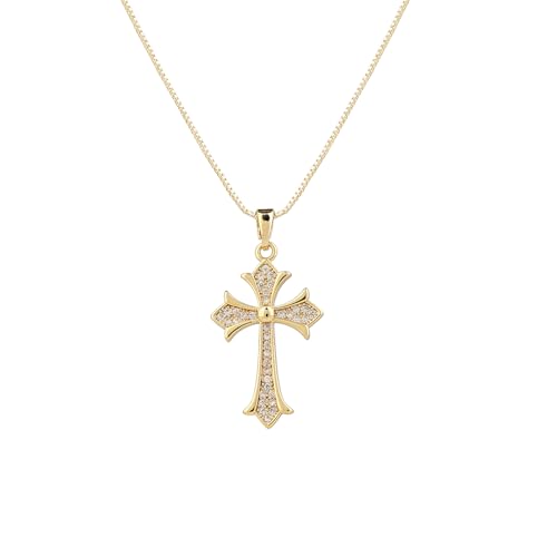 Gold Cross Necklace for Women, 14K Gold Plated - style: dainty CZ Cross