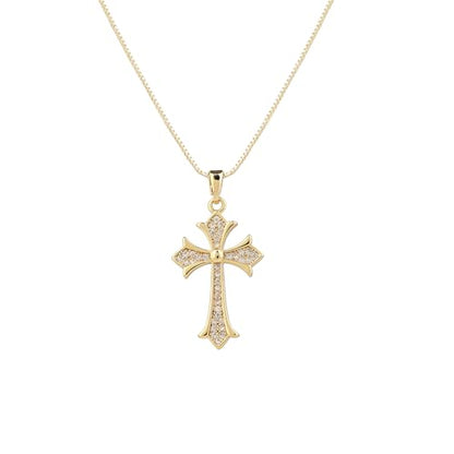 Gold Cross Necklace for Women, 14K Gold Plated - style: dainty CZ Cross
