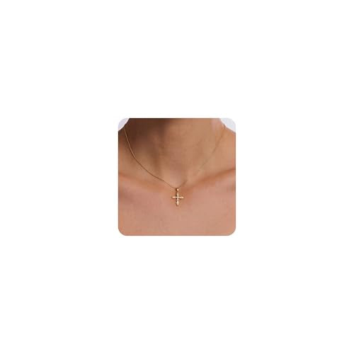 Cross Necklace for Women, Dainty 14K Gold Plated Cross Pendant Simple Long Necklaces for Women, Christian Faith Necklace Trendy Gold Jewelry Gifts for Easter - color: gold zircon cross