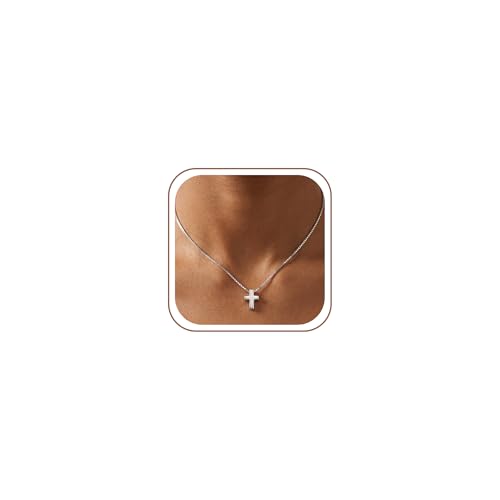 S925 Sterling Silver Cross Necklace for Women, Sterling Silver Chain Necklaces Cute Simple Small Cross Pendant Necklace Christian Baptism Religious Faith Jewelry Gifts 16 18 20 22 Inch