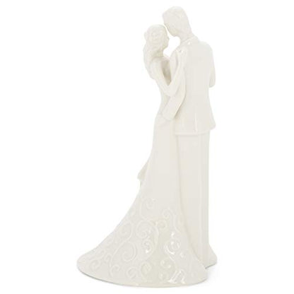 Roman 8.5" Wedding Cake Topper – Elegant Bride and Groom Figurine with “Love Is Patient” Inscription, Porcelain Finish, Wedding or Anniversary Keepsake