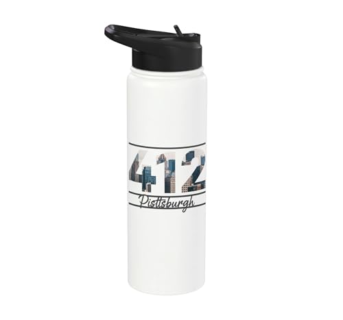 412 Skyline Number City Pride Script Stainless Steel Insulated Water Bottle - color: White