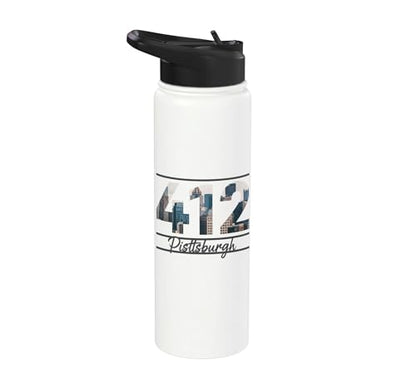 412 Skyline Number City Pride Script Stainless Steel Insulated Water Bottle - color: White