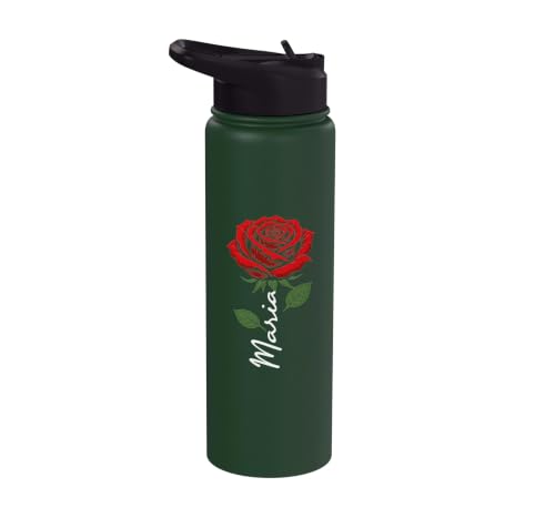 Maria Personalized Rose Name Elegant Floral Women Girls Stainless Steel Insulated Water Bottle - color: Dark Green