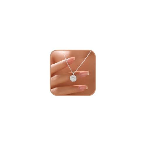 925 Sterling Silver Mother of Pearl Cross Necklace for Women - color: Silver- Sequins