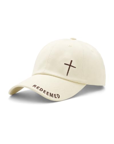 Cross Jesus Hat with Gifts Box, Embroidered Religious Baseball Cap, Christian Gifts for Men Women - color: Beige