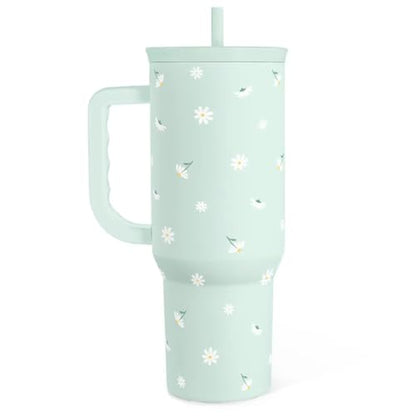 Daisy 40oz Tumbler with Handle and Straw – Flower Insulated Stainless Steel Travel Coffee Mug for Women Girls - Gift Idea for Birthday Christmas Mothers Day - color: Daisy