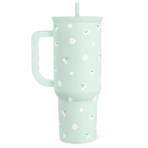 Daisy 40oz Tumbler with Handle and Straw – Flower Insulated Stainless Steel Travel Coffee Mug for Women Girls - Gift Idea for Birthday Christmas Mothers Day - color: Daisy
