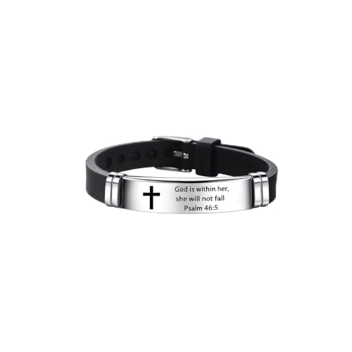 Inspirational Quote Cross Bracelets Faith Christian Bible Verse Silicone ID Wristband Religious Gifts for Men Women Stainless Steel Rubber Adjustable - style: God will meet all your needs