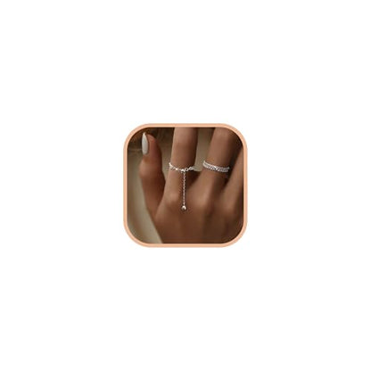 925 Sterling Silver Adjustable Link Chain Rings for Women Daughter - color: Style 3-Silver