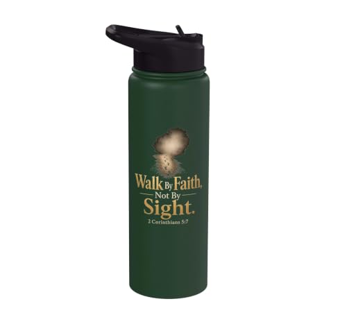 Christian Walk By Faith Not By Sight 2 Corinthians 5:7 Stainless Steel Insulated Water Bottle - color: Dark Green