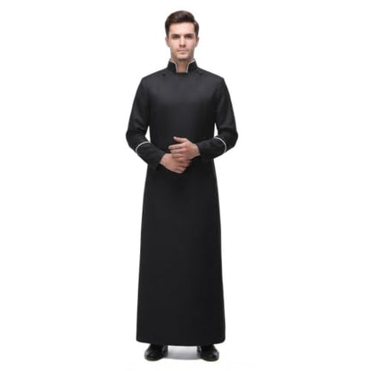 MYAYD Men's Cassock Choir Cassock Minister Robe Clergy Pulpit Liturgical Church Robe Black - size: Large