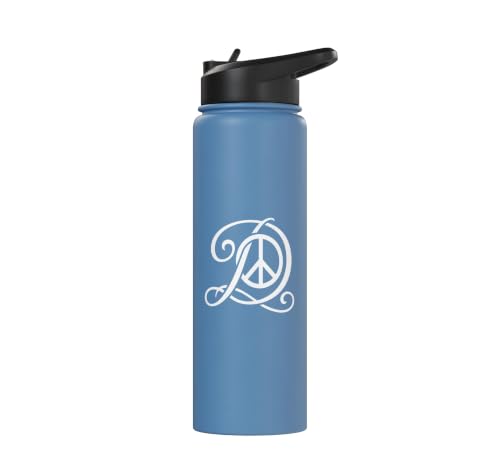 fancy Italic script Initial Letter D minimalist peace sign Stainless Steel Insulated Water Bottle - color: Light Blue