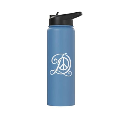 fancy Italic script Initial Letter D minimalist peace sign Stainless Steel Insulated Water Bottle - color: Light Blue