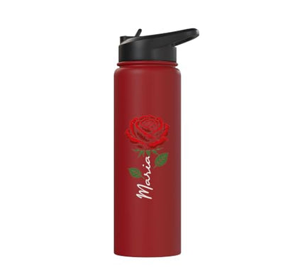 Maria Personalized Rose Name Elegant Floral Women Girls Stainless Steel Insulated Water Bottle - color: Red