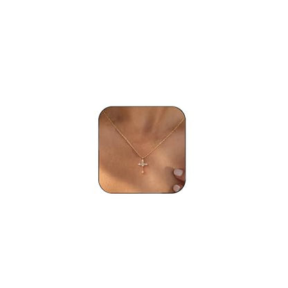 Cross Necklace for Women,Dainty 14k Gold Plated Pendant Necklaces - color: Gold-9