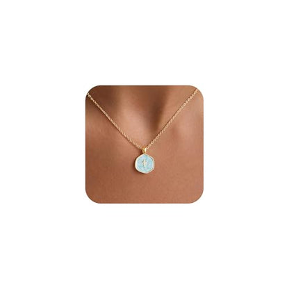 M MOOHAM Enamel Mini Cross Necklace for Women Girl, 14K Gold Plated Jewelry - color: blue cross-cable chain