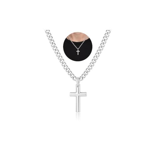 925 Sterling Silver Cross Necklaces for Mens Women CZ Beveled Edge - color: Classic small gold cross
