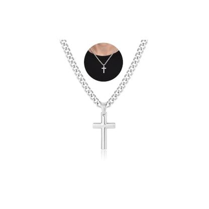 925 Sterling Silver Cross Necklaces for Mens Women CZ Beveled Edge - color: Classic small gold cross