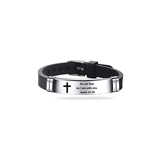 Inspirational Quote Cross Bracelets Faith Christian Bible Verse Silicone ID Wristband Religious Gifts for Men Women Stainless Steel Rubber Adjustable - style: Do not fear,for I am with you