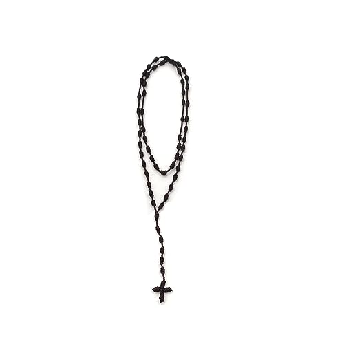 Caiyao Lightweight Catholic Knotted Rosary Cross Long String Necklace for Women Durable Braided Long Knotted Cord Rope Strand Twine Cross Spiritual Necklace Teen Girls Boys Keepsake Gift, 20 Inches - color: black