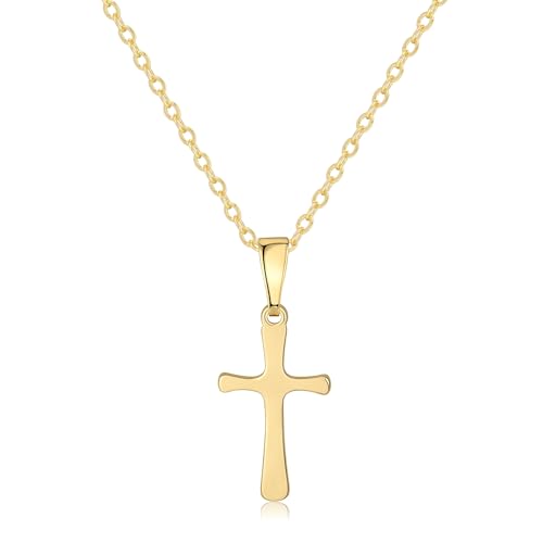 Rotnso Cross Necklace for Women 14K Gold Plated Dainty Small Pendant Choker - style: Cable Chain Glossy Cross-GD