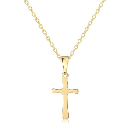 Rotnso Cross Necklace for Women 14K Gold Plated Dainty Small Pendant Choker - style: Cable Chain Glossy Cross-GD