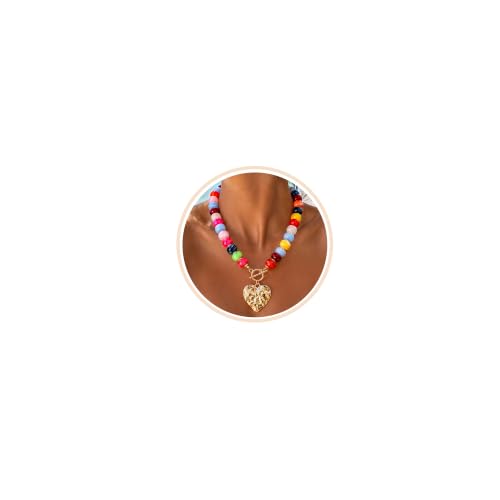 ZHESHY Chunky Beaded Necklaces for Women Heart Cross Statement Necklace - color: Multicolor 3