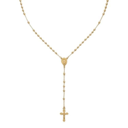 Nazareth Store 18K Gold Plated Rosary Necklace Our Lady of Guadalupe Rosaries Bead Cross Y Necklace Chain for Women - size: 3 Mm Gold