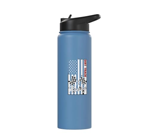 Car Dirt Track Racing Checkered Flag American Flag Racing Stainless Steel Insulated Water Bottle - color: Light Blue