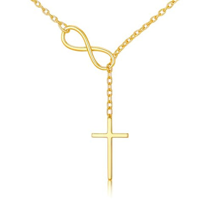 14K Gold Cross Necklace for Women Medium Infinity Dainty Crucifix Pendant Chain Necklace Minimalist Gold Chain - color: c4