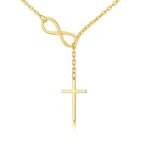 14K Gold Cross Necklace for Women Medium Infinity Dainty Crucifix Pendant Chain Necklace Minimalist Gold Chain - color: c4