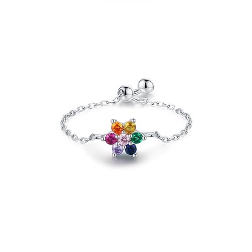 925 Sterling Silver Adjustable Link Chain Rings for Women Daughter - color: Style 6-Rainbow