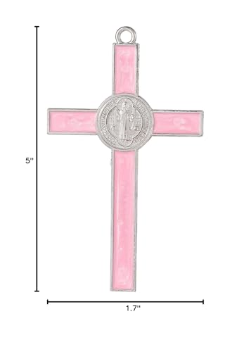 VINETEN Crucifix - Saint Benedict Crucifix Wall Cross- 5 Inch Pink