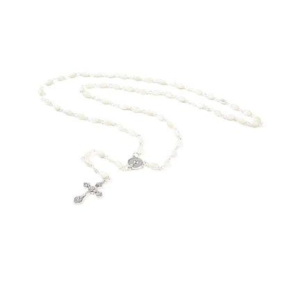 Catholic Rosary For Men & Women - 22.5" Rosary Necklace From The Holy Land Of Jerusalem - Catholic Rosary With Olive Wood & Mother of Pearl Rosary Beads & Crucifix Dangle - color: First Communion - Chalice Medal