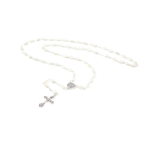 Catholic Rosary For Men & Women - 22.5" Rosary Necklace From The Holy Land Of Jerusalem - Catholic Rosary With Olive Wood & Mother of Pearl Rosary Beads & Crucifix Dangle - color: First Communion - Chalice Medal