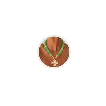 ZHESHY Chunky Beaded Necklaces for Women Heart Cross Statement Necklace - color: Green 1