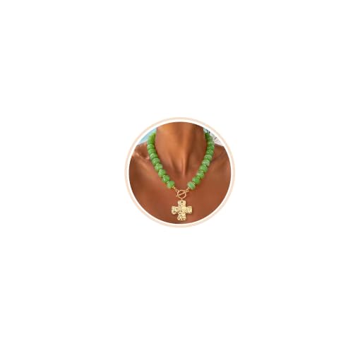 ZHESHY Chunky Beaded Necklaces for Women Heart Cross Statement Necklace - color: Green 1