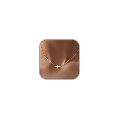 Airmb Cross Necklace for Women Choker 14K Gold/925 Silver Plated Dainty Choker Small Cross Pendant Trendy Cute Cross Charm Delicate Necklace Hypoallergenic Faith Jewelry Religious Gifts for Women - color: Sideways Cross-Gold Plated