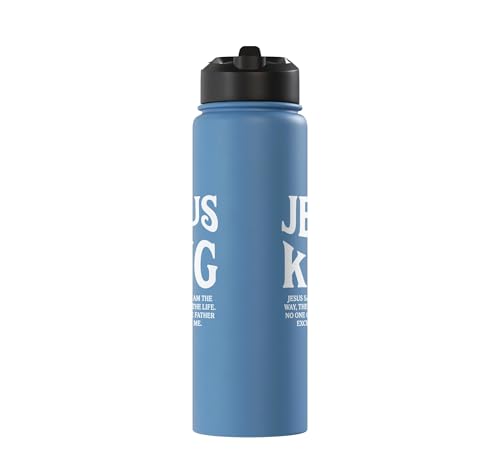 Jesus Is King John 14 6 Faith Bible Verse Stainless Steel Insulated Water Bottle - color: Light Blue