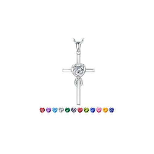Iefil Cross Necklace for Women - Birthstone Necklace - color: 04-Apr-Created White Topaz