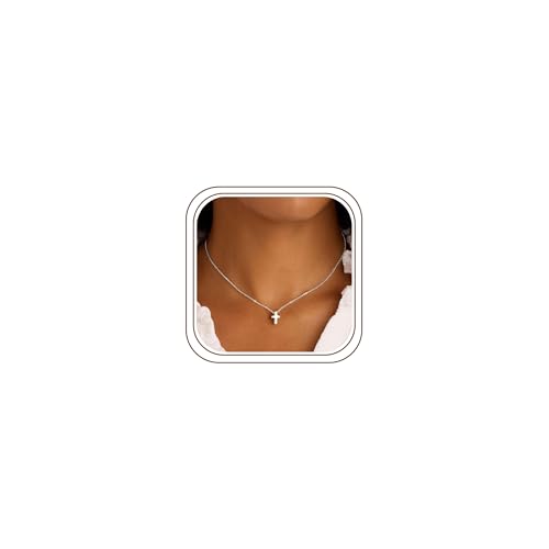 M MOOHAM Cross Necklace for Women Girls, Dainty 14K Gold Plated Cross Pendant Necklace Sideways Cross Choker Layered Necklaces for Women Girls - color: Tiny Cross Silver