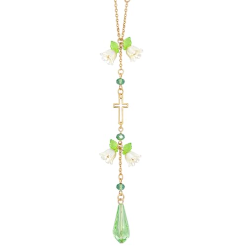 Green Flower Cross Car Rearview Mirror Charm Lily of Valley - color: Yellow Green - Flower