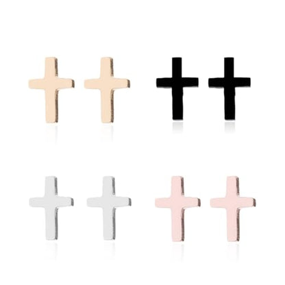 Stainless Steel Cross Small Earrings Set for Women Men Minimalist Religious Faith Mini Crucifix Lightweight Tiny Sleeper Stud Earrings for Easter Christian Baptism Birthday Christmas Fashion Jewelry